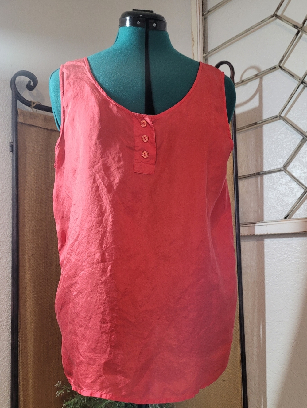 Whistles Coral Red Button-Front Sleeveless Tank Size Medium